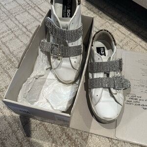 Golden Goose OLD SCHOOL White Leather Sneaker with Rhinestone Straps